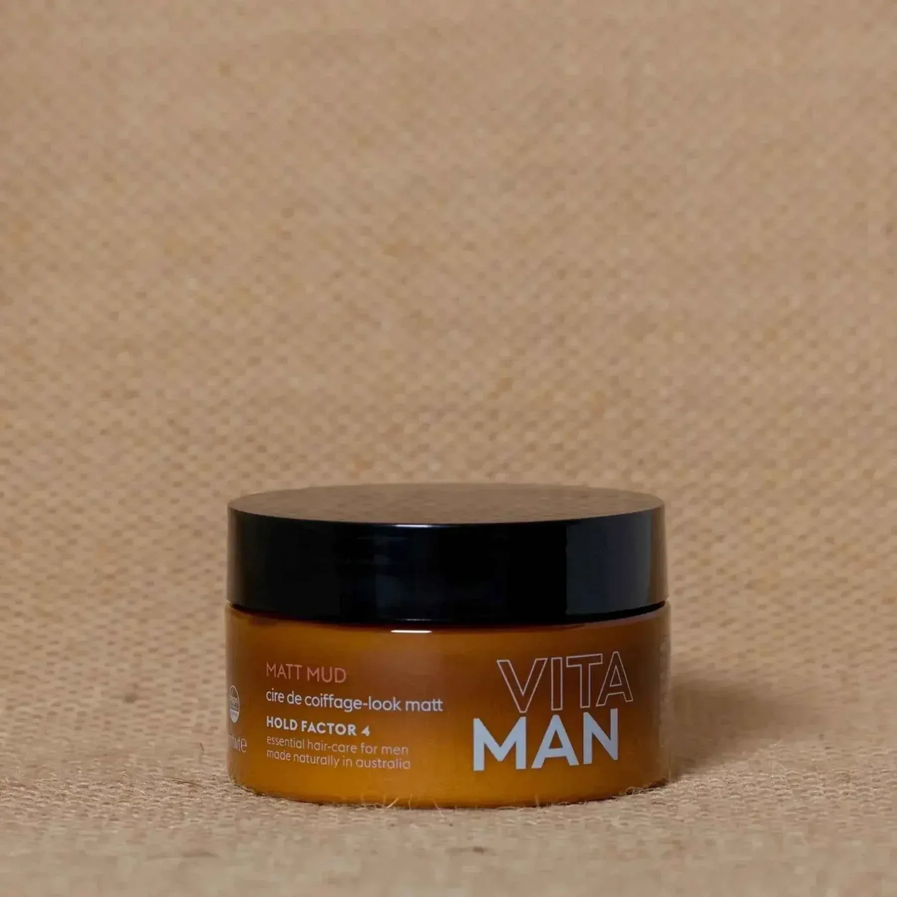 VITAMAN Australia Matt Mud Max Hold 100g hair styling clay with a natural finish and strong hold for textured, defined hairstyles.