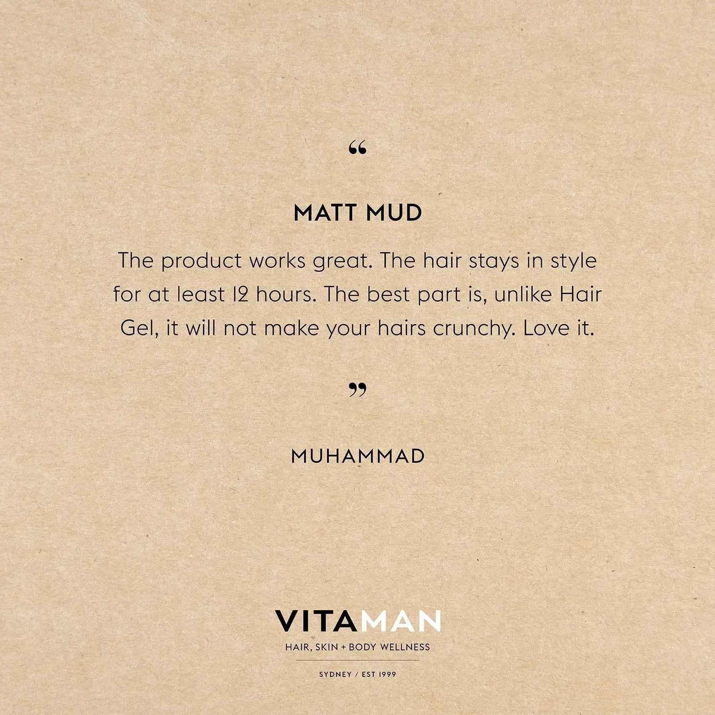 VITAMAN Australia Matt Mud Max Hold 100g hair styling clay with strong hold and matte finish, ideal for textured hairstyles.