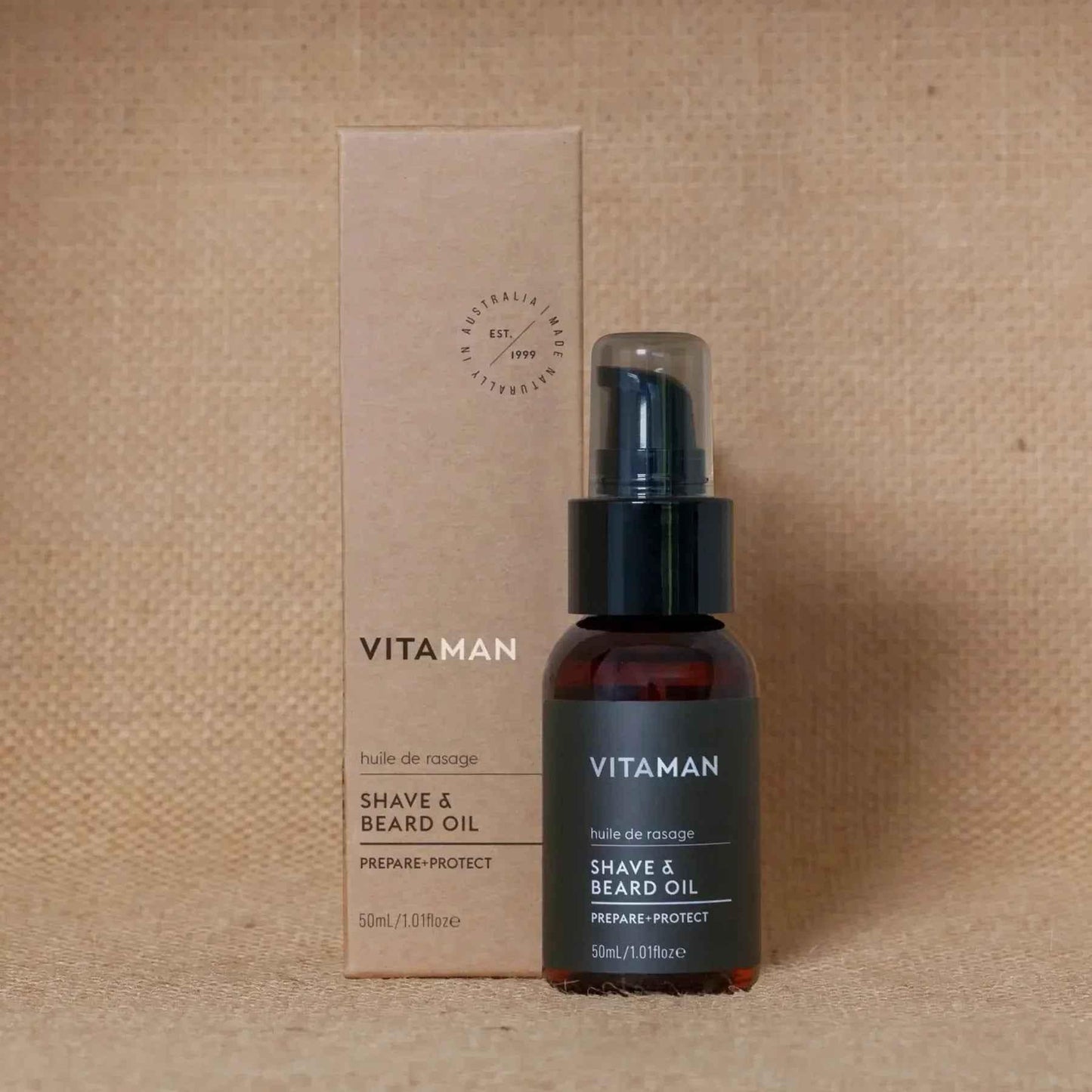 VITAMAN Australia shave and beard oil with natural ingredients, designed for grooming and conditioning facial hair.
