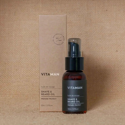 VITAMAN Australia shave and beard oil with natural ingredients, designed for grooming and conditioning facial hair.