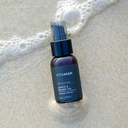 VITAMAN Australia shave and beard oil bottle for grooming, featuring a sleek design and natural ingredients for facial hair care.