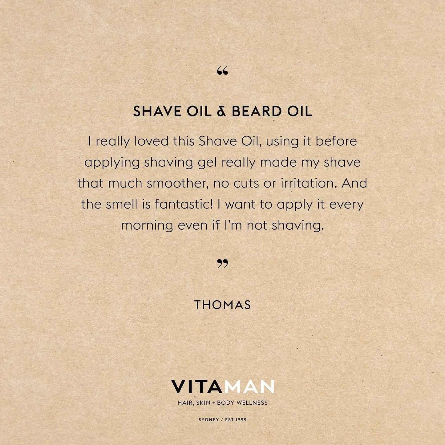 VITAMAN Australia shave and beard oil, natural grooming product for smooth shave and healthy beard care.
