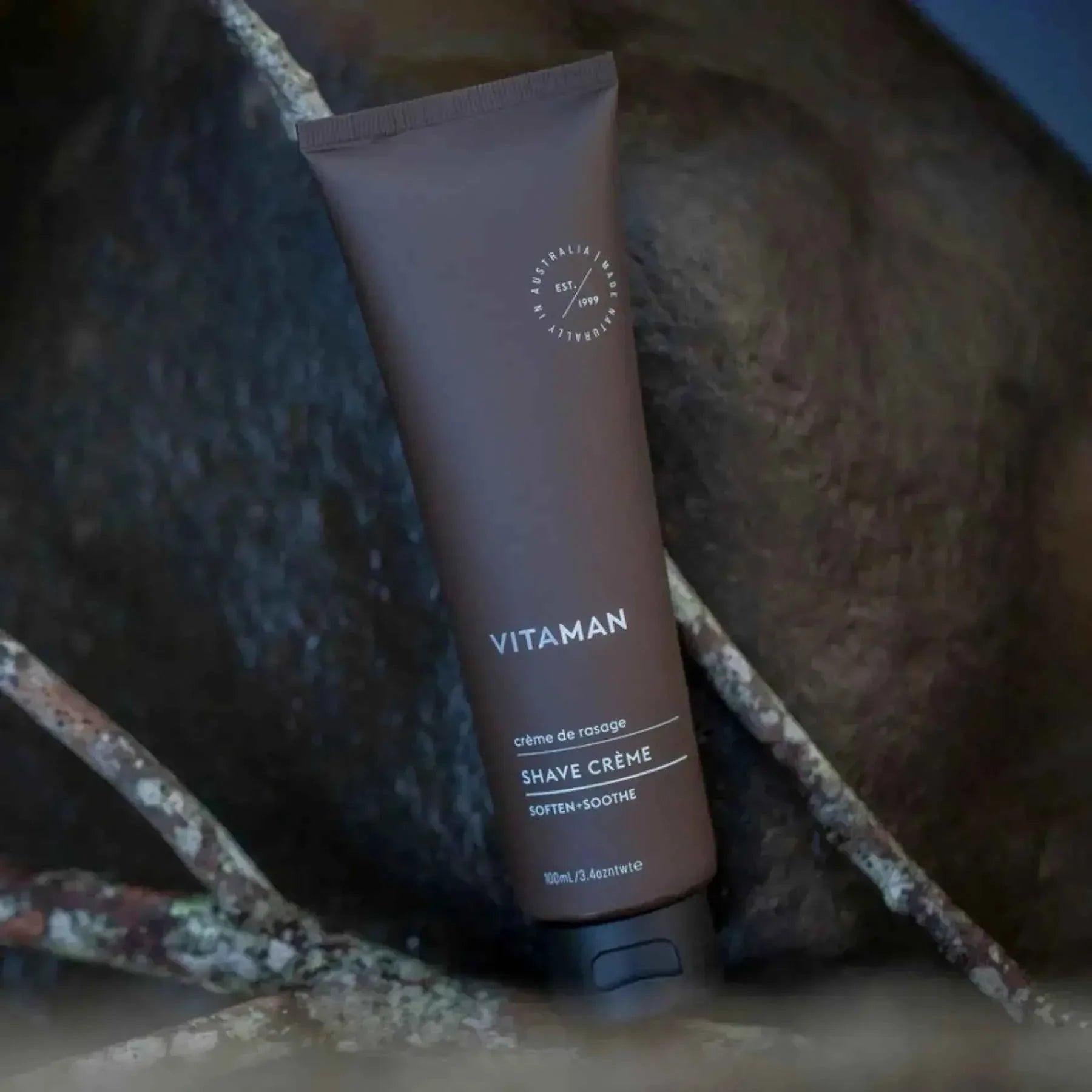 VITAMAN Australia shave creme in a 150ml tube, ideal for beard and face shaving, with soothing and moisturizing properties.