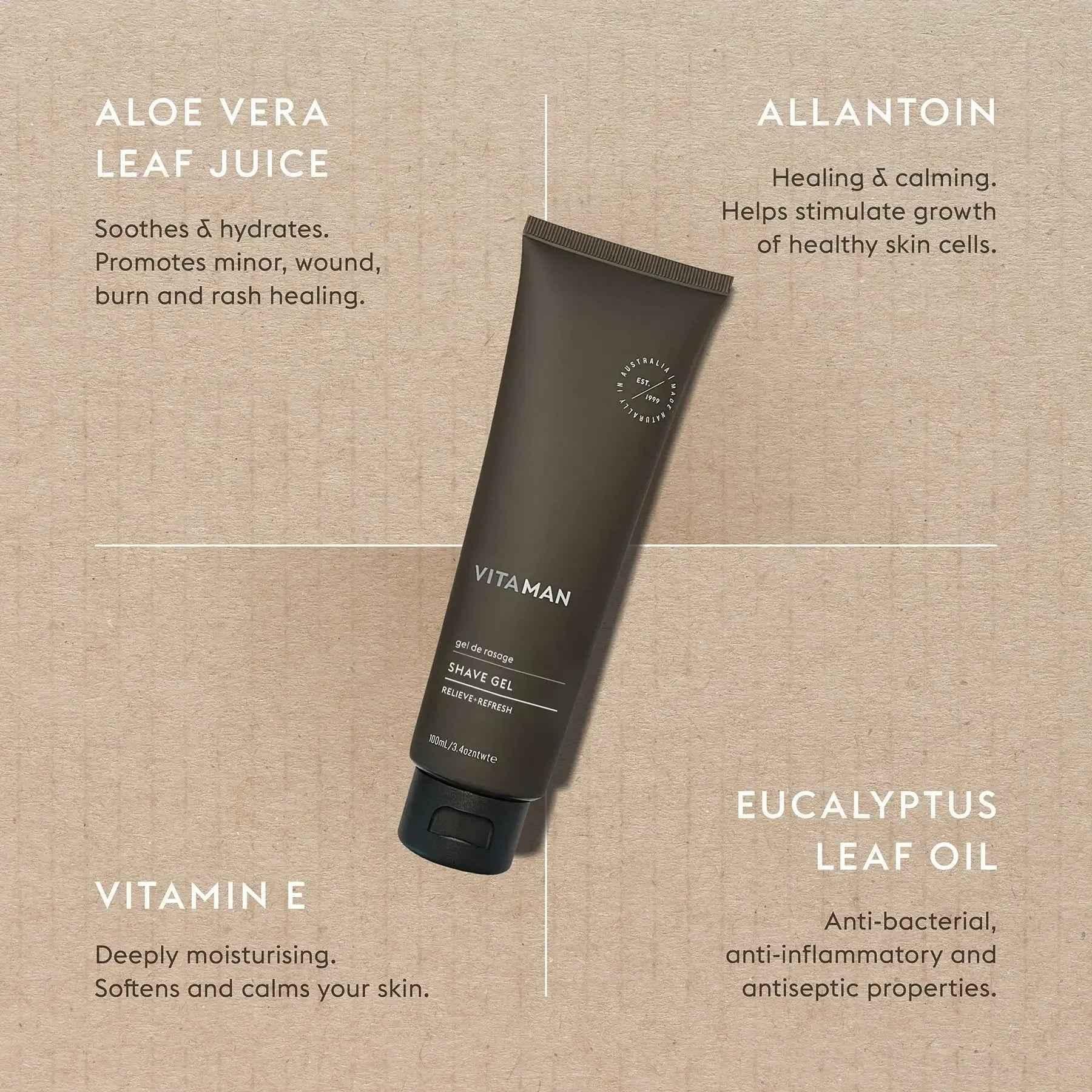 VITAMAN Australia shave gel from the Shave & Beard Care line, smooth and moisturizing for a close shave.