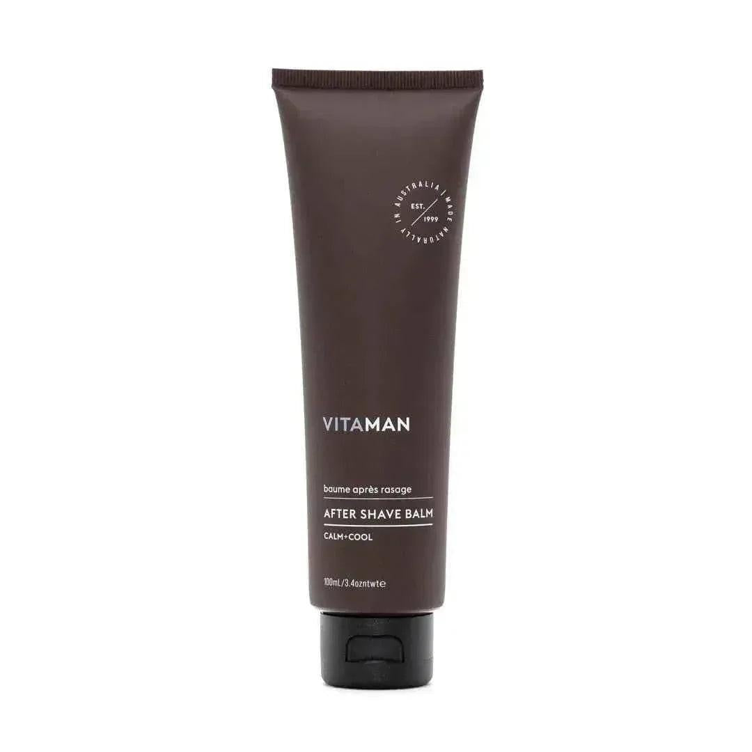 VITAMAN Australia men's after shave balm in a sleek jar, designed to soothe and moisturize skin after shaving.