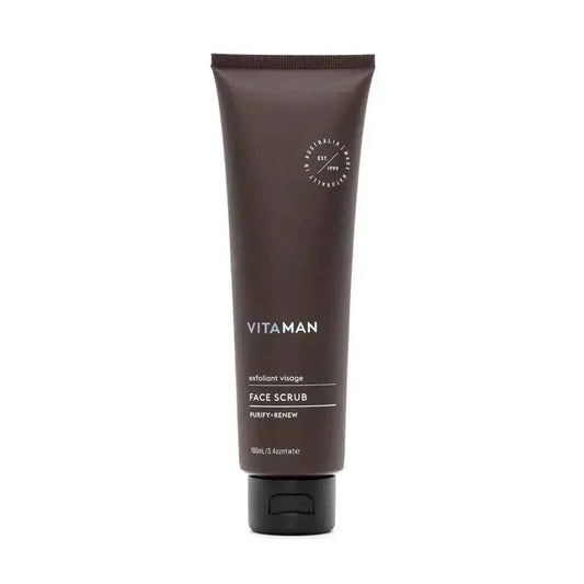 VITAMAN Australia face scrub for skincare, showing a close-up of the product container with the facial exfoliant inside.