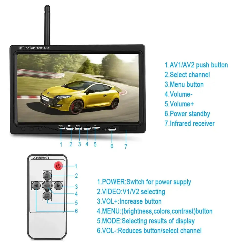 Wireless Reverse Camera Kit – 7" Monitor for Trucks, Buses & RVs with IR Night Vision Habicare