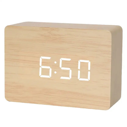 Wooden LED Digital Alarm Clock with Temperature Display & Night Light (4 colours available)