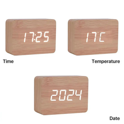 Wooden LED Digital Alarm Clock with Temperature Display & Night Light (4 colours available) Habicare