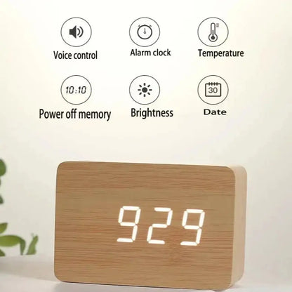 Wooden LED Digital Alarm Clock with Temperature Display & Night Light (4 colours available) Habicare